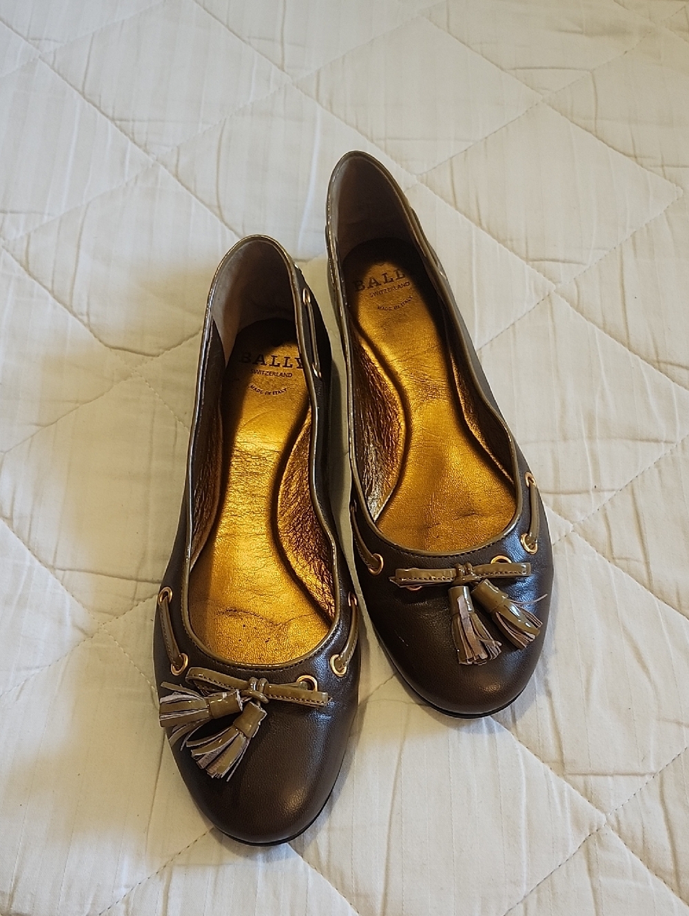 Bally Dark Brown Leather Tassel Flats Size 39